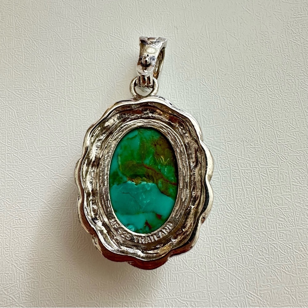 Silver and Turquoise Western Style Pendant - Picture 2 of 7